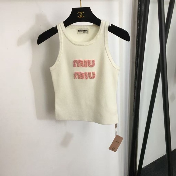 Miu Miu Cream and Pink Tank Top - Picture 1 of 9